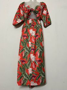 Tropical Print Cut-Out Maxi Dress with pockets