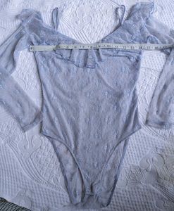 Chic Blue Ruffle Lace Bodysuit