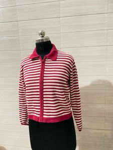 Hong kong 🇭🇰 Striped Zip-Up Knit Cardigan