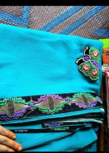 Beautiful Teal Embroidered Saree