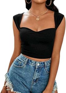 I. Chic Black Ribbed Sweetheart Crop Top
