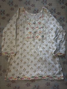 White Short Kurti with Mirror Work