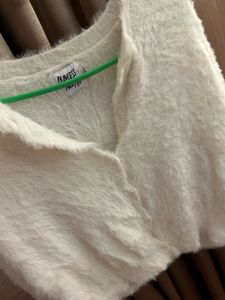 very Fluffy White Cropped Cardigan