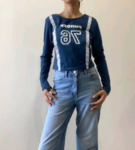 Blue Long Sleeve Graphic Top