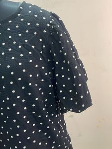 Black Polka Dot Flared Sleeve Top