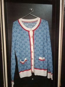 💙 Premium Blue Monogram Knit Cardigan | OUYASAITU