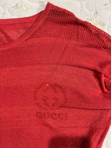 Red Knit Short Sleeve Top