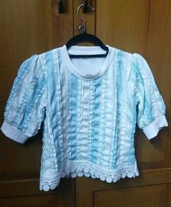 Cute Blue & White Striped Puff Sleeve Top
