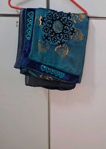 Beautiful Blue Saree with Intricate Designs