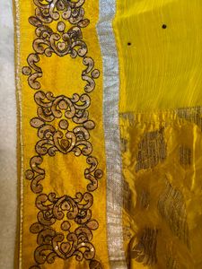 Vibrant Yellow Floral Print Saree
