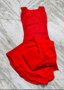 Stunning Red Sequined Kurta Set