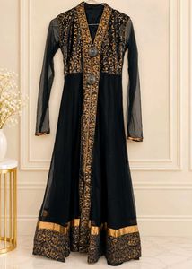 Elegant Black &amp; Gold Anarkali Set