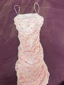 Cute Pink Floral Ruched Mini Dress