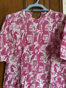 Pink Face Print Kurta