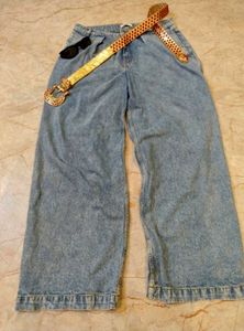 Light Wash Wide Leg Jeans with Statement Belt
