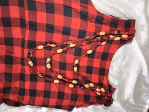 Red Plaid Tunic with Beaded Necklace