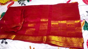 Red Silk Saree with kurti set