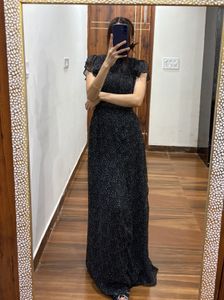 Black Polka Dot Print Flutter Sleeve Maxi