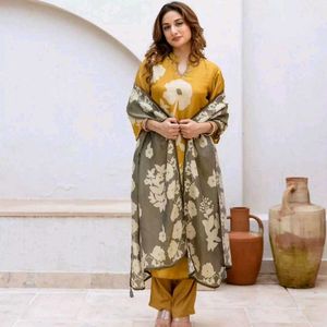 Floral Print Mustard Kurta Set
