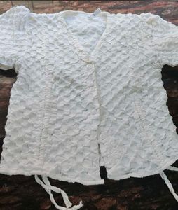 White Criss-Cross Top With Puffy Sleves
