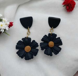 Classy Black Floral Handmade Earrings