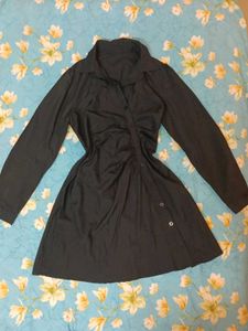 Chic Black Ruched Shirt Dress