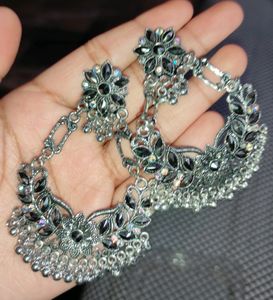 Ethnic Oxidised Silver Earrings