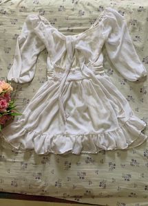 Chic White Puff Sleeve Mini Dress