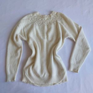 Cream Lace Detail woolen Knit Sweater
