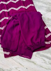 Beautiful Purple Kurta Set with White Embroidery