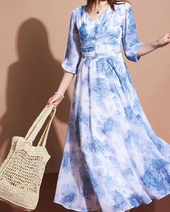 Elegant Blue Floral Maxi Dress