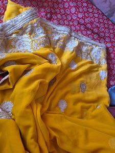 Vibrant Yellow Embroidered Saree