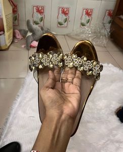Sparkly Gold Jeweled Mules