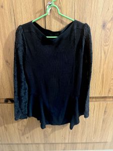 Elegant Black Lace Sleeve Top