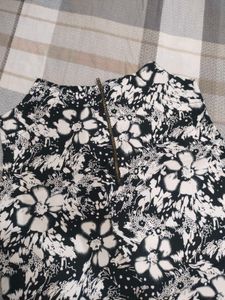 Black &amp; White Floral Printed Mini Dress