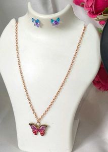 Delicate Rose Gold Chain Metal Pink Necklace &amp; Eye