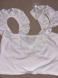 Cute White Ruffle Crop Top