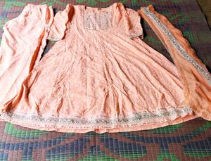 Peach Anarkali Kurta Set with Dupatta