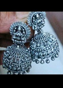 Oxidized Silver Jhumka Earrings