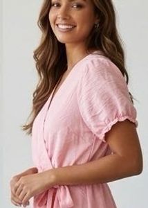 Pink Wrap Dress with Ruffle Hem