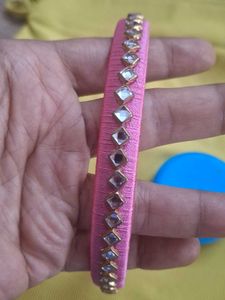 Silk thread pink stone studded hair band