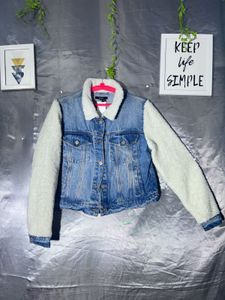 forever 21 Denim Jacket with Sherpa Sleeves