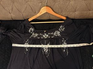 Black Embroidered Square Neck Top