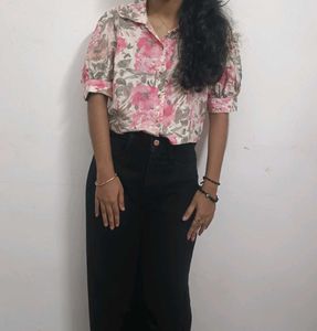 Floral Print Puff Sleeve crop shirt