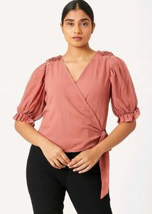 Stylish Peach Wrap Top