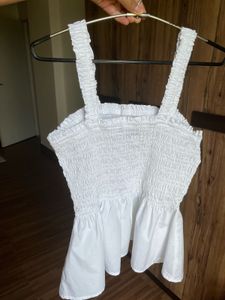 GAP White Smocked Peplum Tank Top