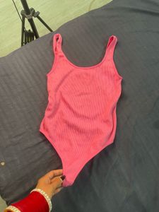 streachble Ribbed Pink Bodysuit