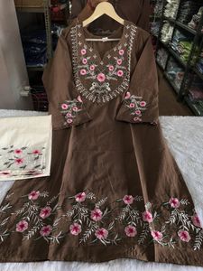 Brown Embroidered Co-Ord Set