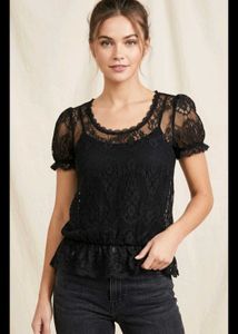 Black Lace Short Sleeve Top