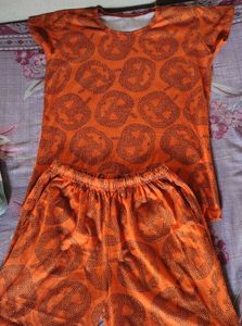 Orange Pumpkin Print Co-ord Set